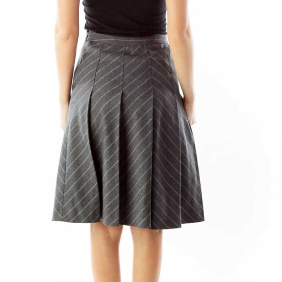 Ann Taylor Gray Pleated Wool Skirt with Pinstripe - Picture 3 of 3